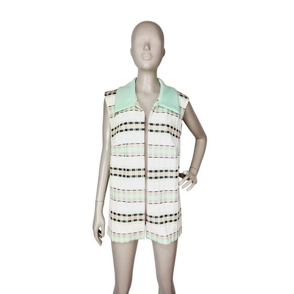 Vintage 60s 70s Textured Striped Open Front Smock Vest Jacket Size L/XL - Picture 7 of 8